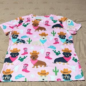 Pink Kids Shirt with Cowboy Dog Print